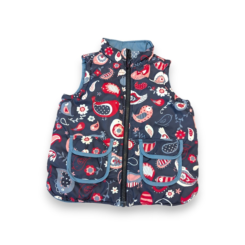 Hatley Puffer Reversible Vest Navy Blue Bird Girls Size 5